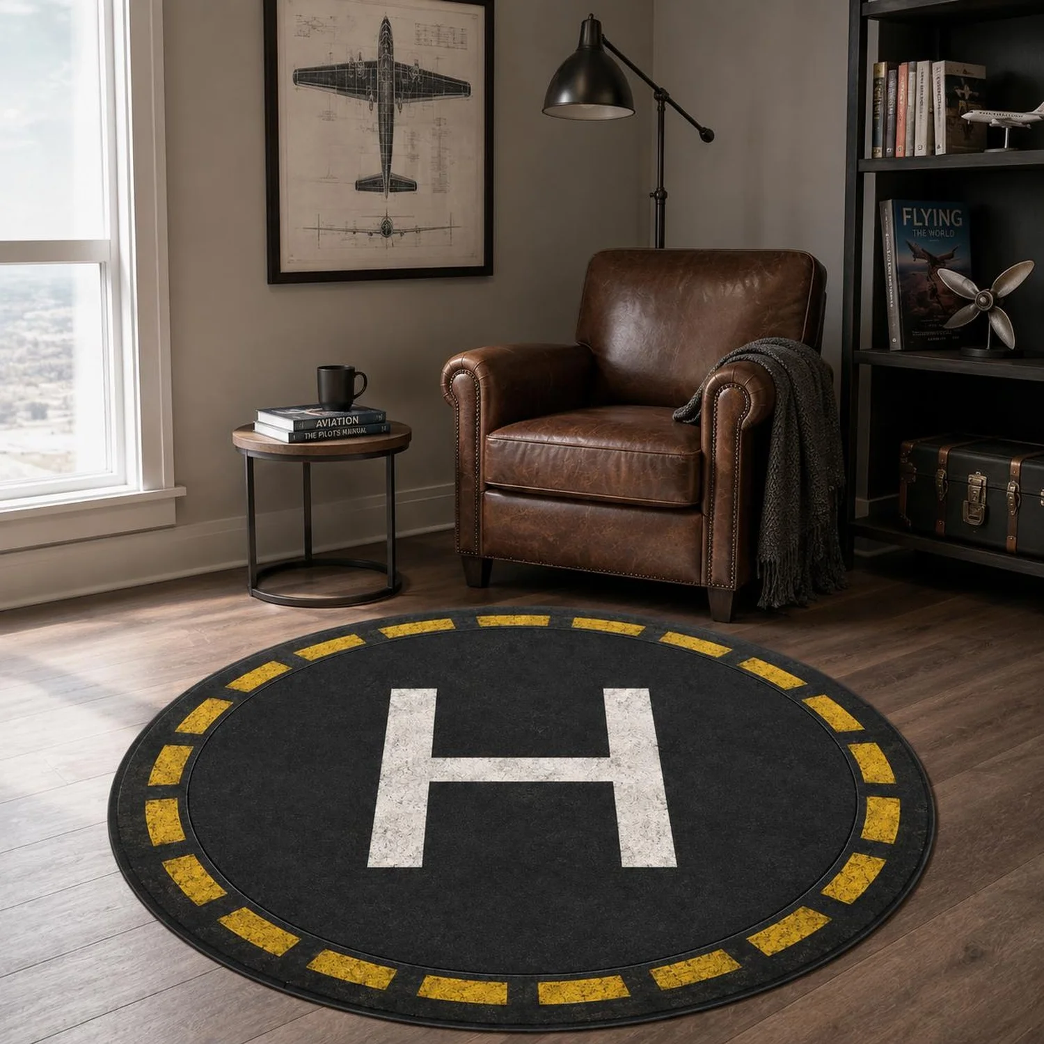 Helipad Circular Carpet, Helicopter Landing Pad Carpet, Aviation Pilot Room Decoration, Industrial Airport Carpet