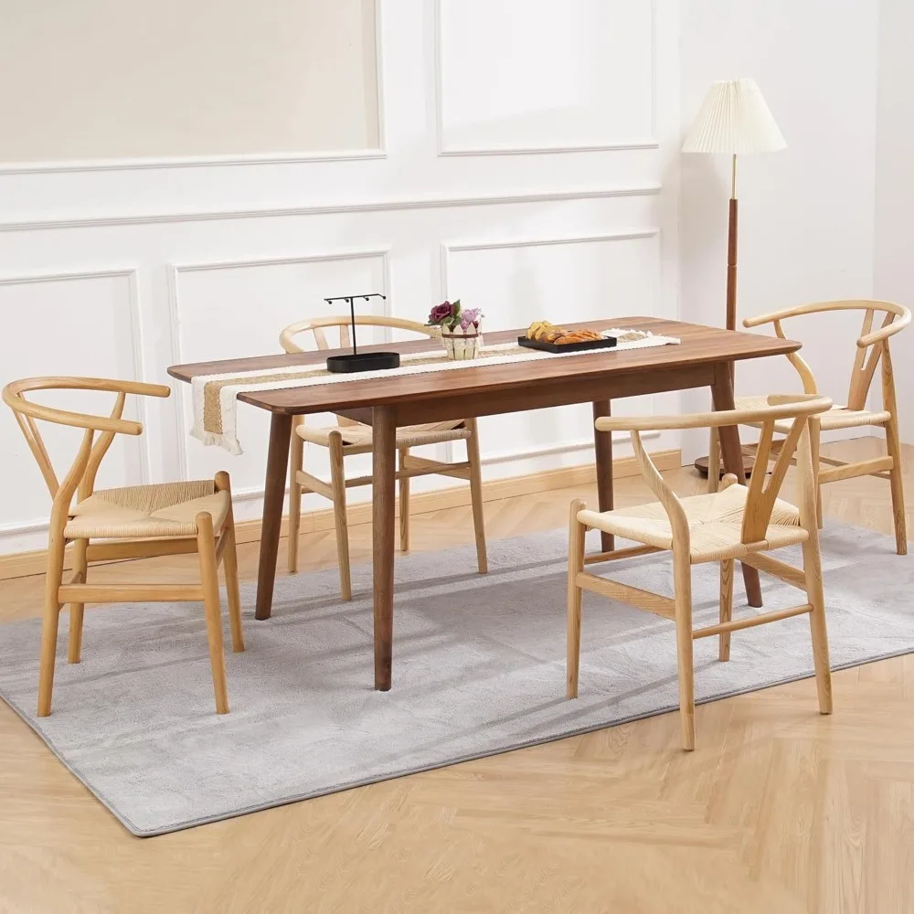 Wishbone Chair, Weave Modern Solid Wood Mid-Century Y Shaped Backrest Dining Chair (Natural Wood Color)