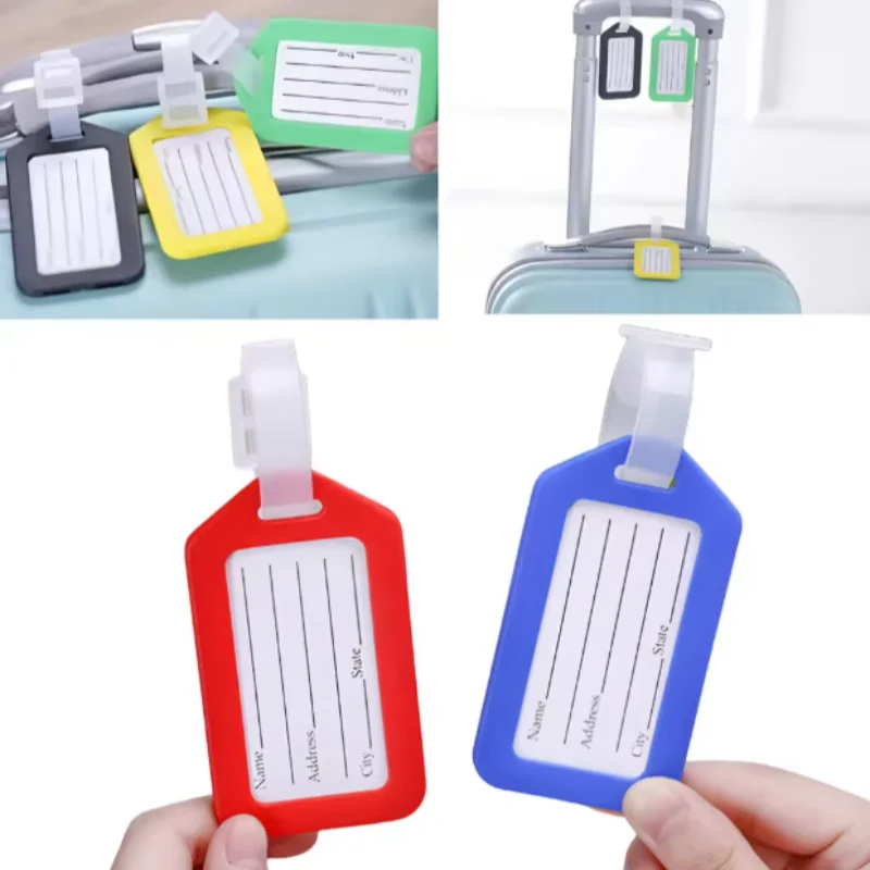 

2/10pcs Luggage Tags Suitcase Label Bag Travel Accessories Luggage Bag Tag Name Address ID Label Plastic Suitcase Baggage Tags