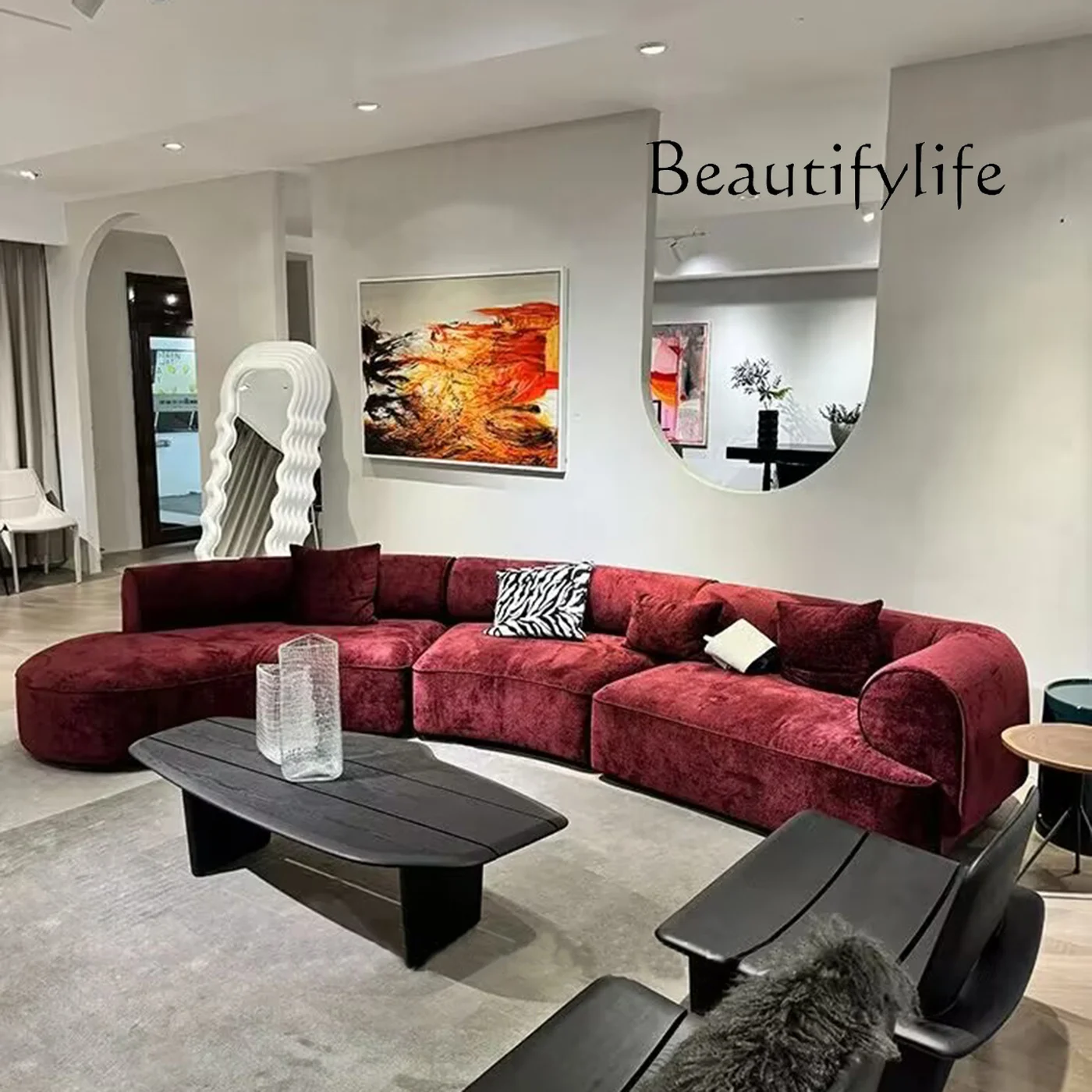 

Italian minimalist curved sofa living room simple light luxury high-end designer beauty salon customization
