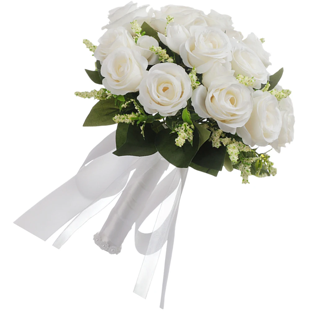

Elegant Bridal Bouquet with Plastic Roses for Wedding Bride Bridesmaid Flower Girl Party Anniversary Valentine Scene