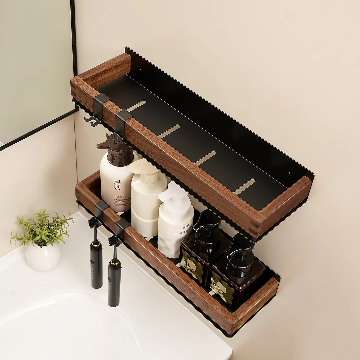 Walnut toilet rack non-punching wall bathroom washstand washbasin storage rack toilet wall rack