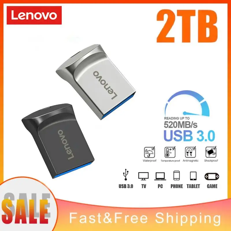 Lenovo-USB محرك فلاش معدني ، كبير ، تخزين نقل عالي السرعة ، ذاكرة مقاومة للماء ، قرص U ، 1 + ، 2 ، أصلي