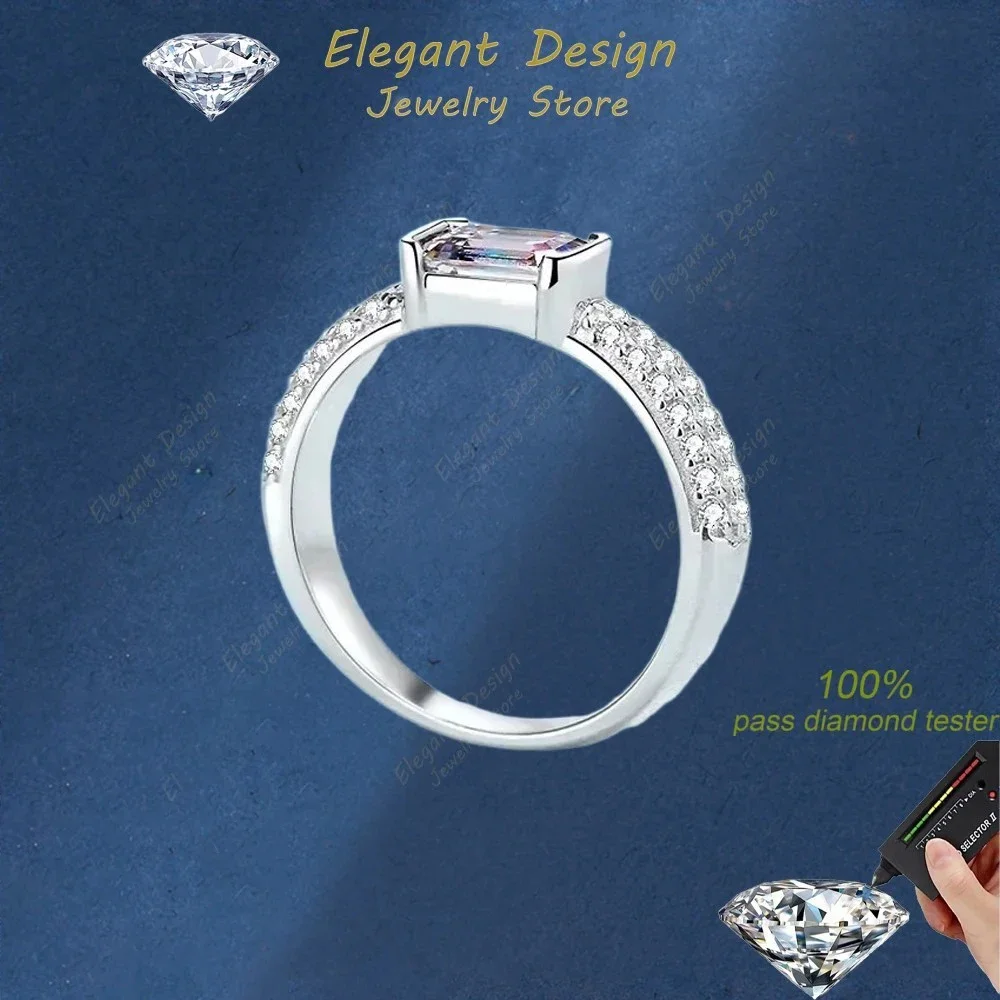 Elegant Design Fine Jewelry 18K White Gold Emerald Cut Moissanite 1 Carat Ring Wedding Band Women Girl Birthday Gift