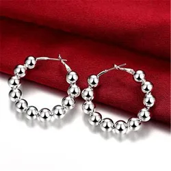 925 Sterling Silver Color Hoop Earrings Trendy Fashion A string Of Beads Jewelry For Women