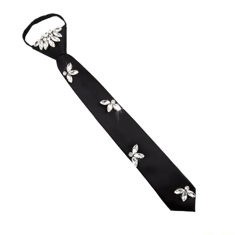 31BF Luxury Rhinestones Embellished Tie Breathable Polyester Fabric Day To Night Wear
