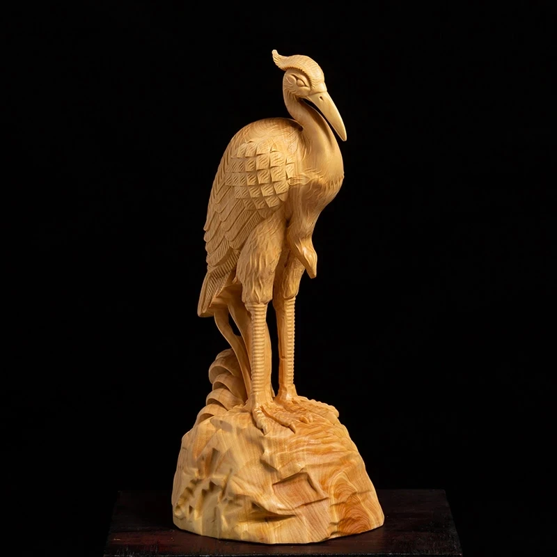 Boxwood 18cm Crane Sculpture Wood Carving Animal Noble Character Statue Home Decor