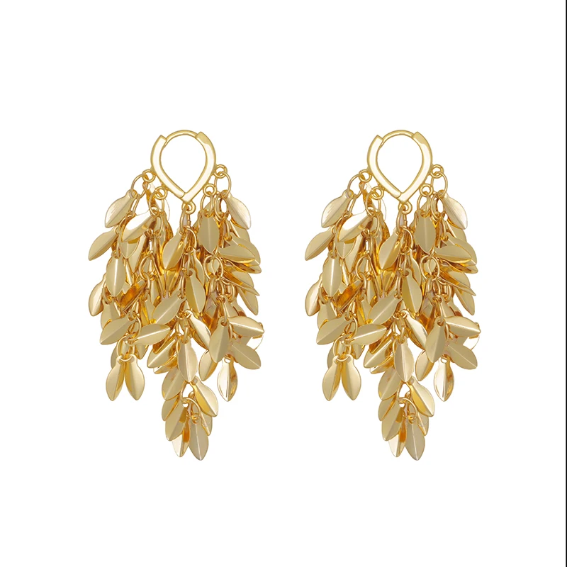 

14k gold-plated fashionable metal sequined ear buckle long fringed earrings high-end light luxury
