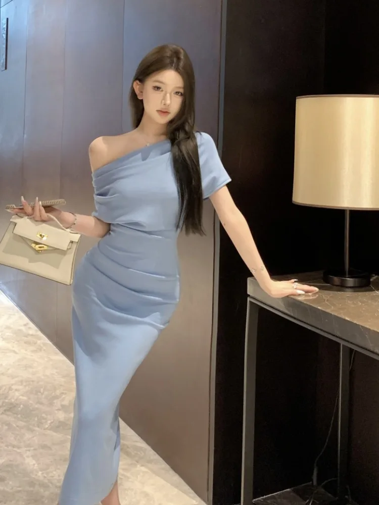 Robes femmes filles automne Satin incrusté lambrissé ourlet plissé Banquet blanc Style de déplacement formel élégant Socialite héritière