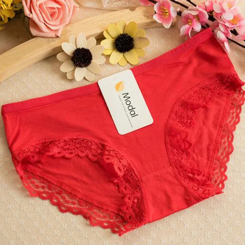 New Soft Solid Lace Modal Women Briefs Elasticity Panties Underwear Candy Color Bamboo Fiber Sexy Briefs One Size Accessory Gift