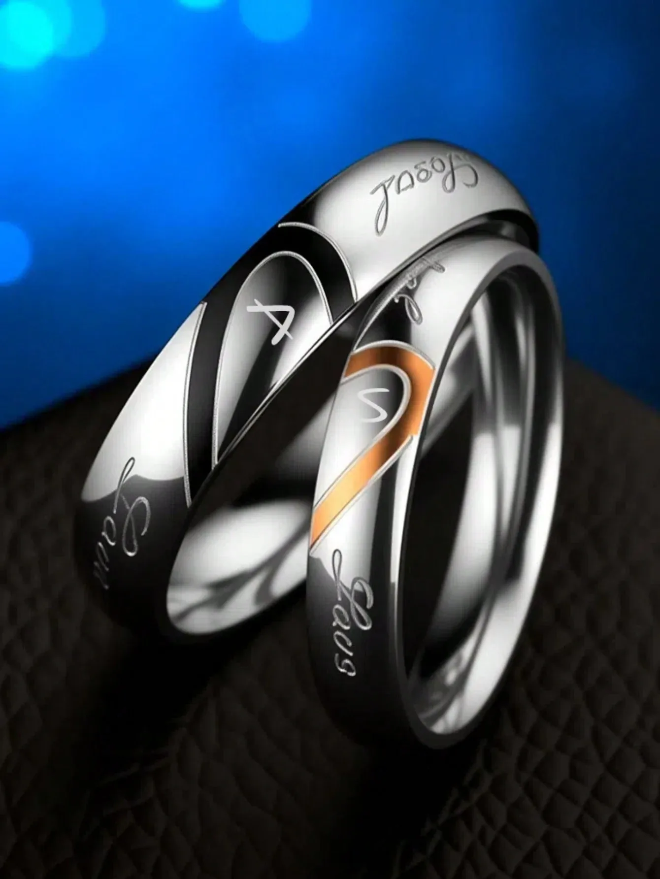 1pc Custom Love Rings Simple Half Heart Shaped Stainless Steel Jewelry for Couple, Anxiety Relief And Gift For Friends/Couples