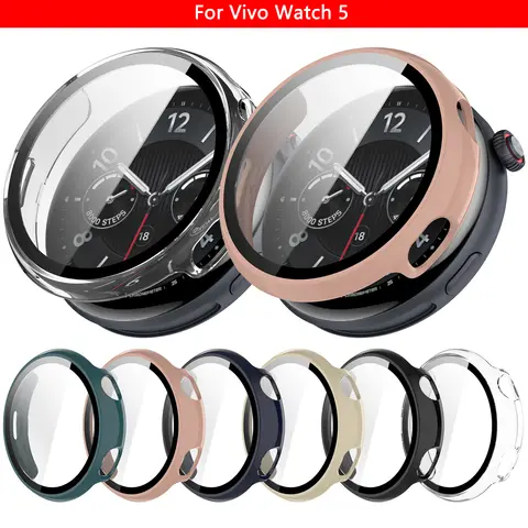 1x custodia completa per schermo in vetro per PC per Vivo Watch 5 protezione paraurti pelle accessori SmartWatch