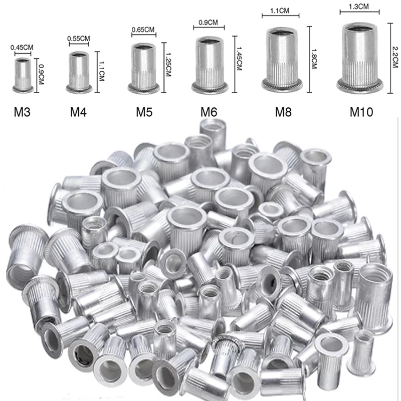 20/50/100 Stück Nietmuttern aus Aluminiumlegierung, Flachkopf, Nieteneinsatz mit Gewinde, Nutsertkappe, Nietmutter M3, M4, M5, M6, M8, M10, M12