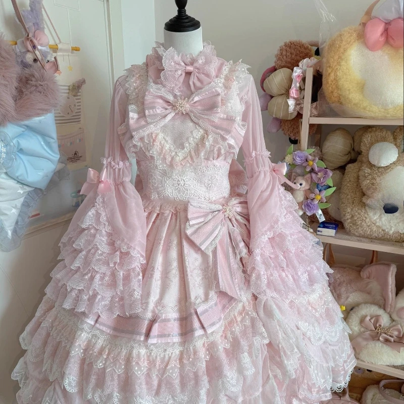 

Japanese Lolita Flare Sleeve Shirt Y2k Aesthetic Lace Patchwork Sweet Bow Blouse Top Women JK Single Breasted Slim Fit Blusas