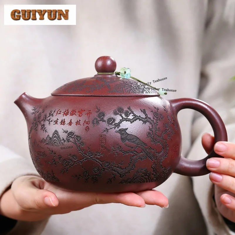 960ml Elegant Yixing Purple Clay Teapots Handmade Xishi Pot Raw Ore Iron Blood Red Sand Mud Tea Soaking Kettle Zisha Tea Set