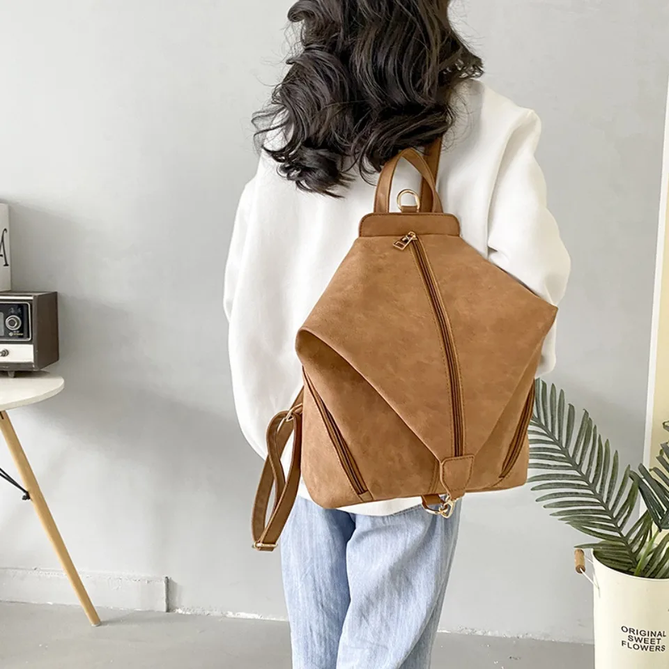 Fashion Soft PU Backpack for Women Solid Color Resistant Lightweight Casual Daypack Multi Pocket for Travel School Daily Use