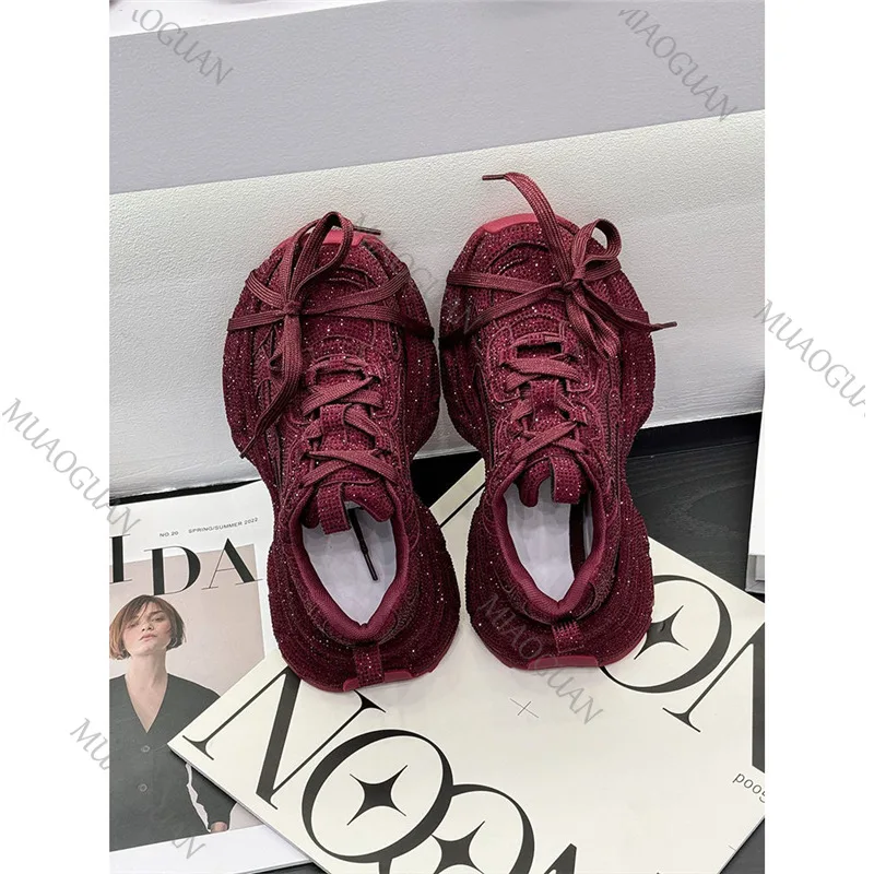 

Sneakers Sport Casual Fashion Rhinestone Thick-soled Shoes Anti slip Running Comfort Women's Footwears Shiny Tennis Chunk Shoes