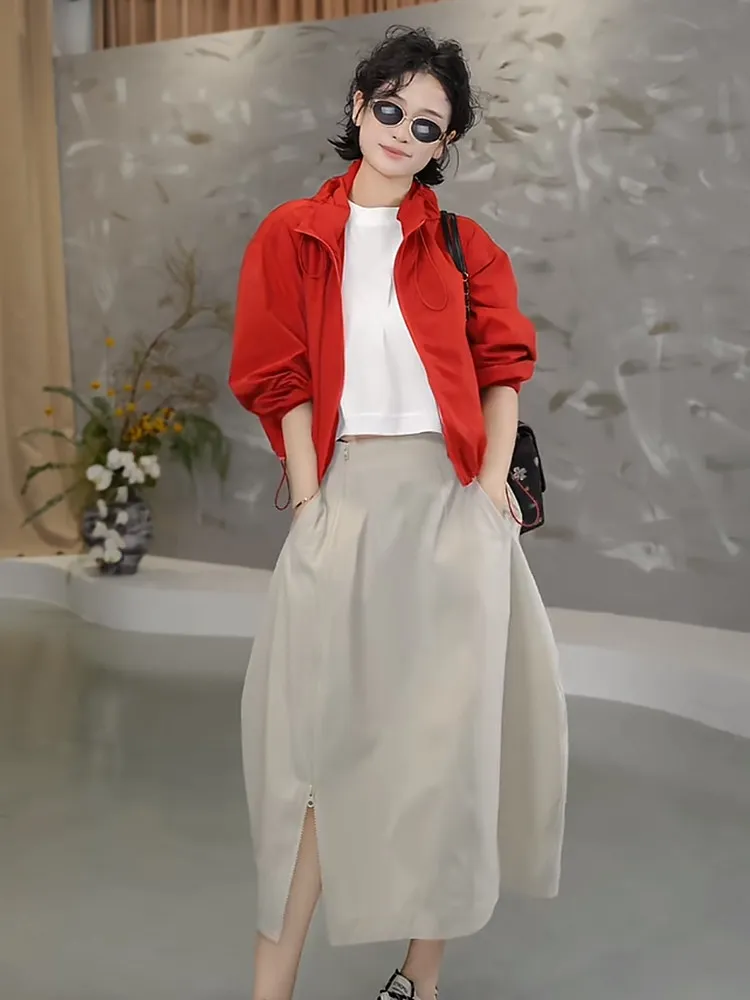 

Spring 2026 Women's Hatless Floral Print Sunscreen Short Jacket High Waist Skirt White T-Shirt Three-Piece Set Casual Commute...