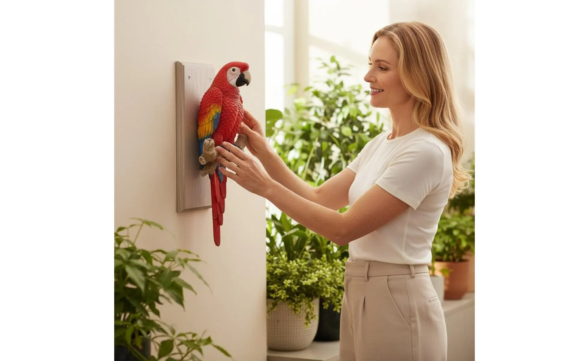 Resin Parrot Decoration Vivid Hues Realistic Parrot Statue Lifelike Avian Figurine Weather Resistant Large Macaw Sculpture