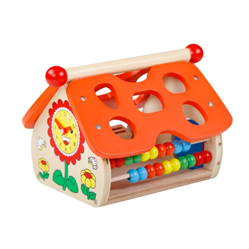 Multi-functional Baby Wooden wisdom house DIY String fruit Beads Arithmetic abacus set Wood Math Counting Building Block game