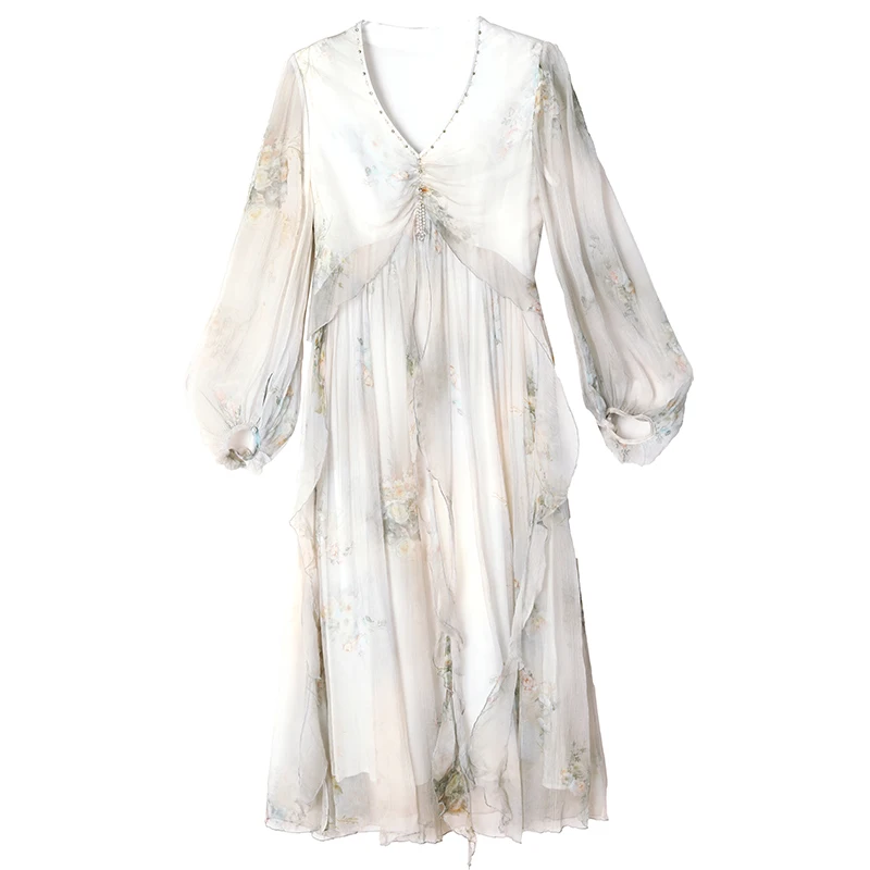 Vacanza primaverile Boho Beach Hepburn Maxi Abiti da donna Stampa vintage Elegante da sera Prom Estate Abito longuette in seta di lusso XQ284