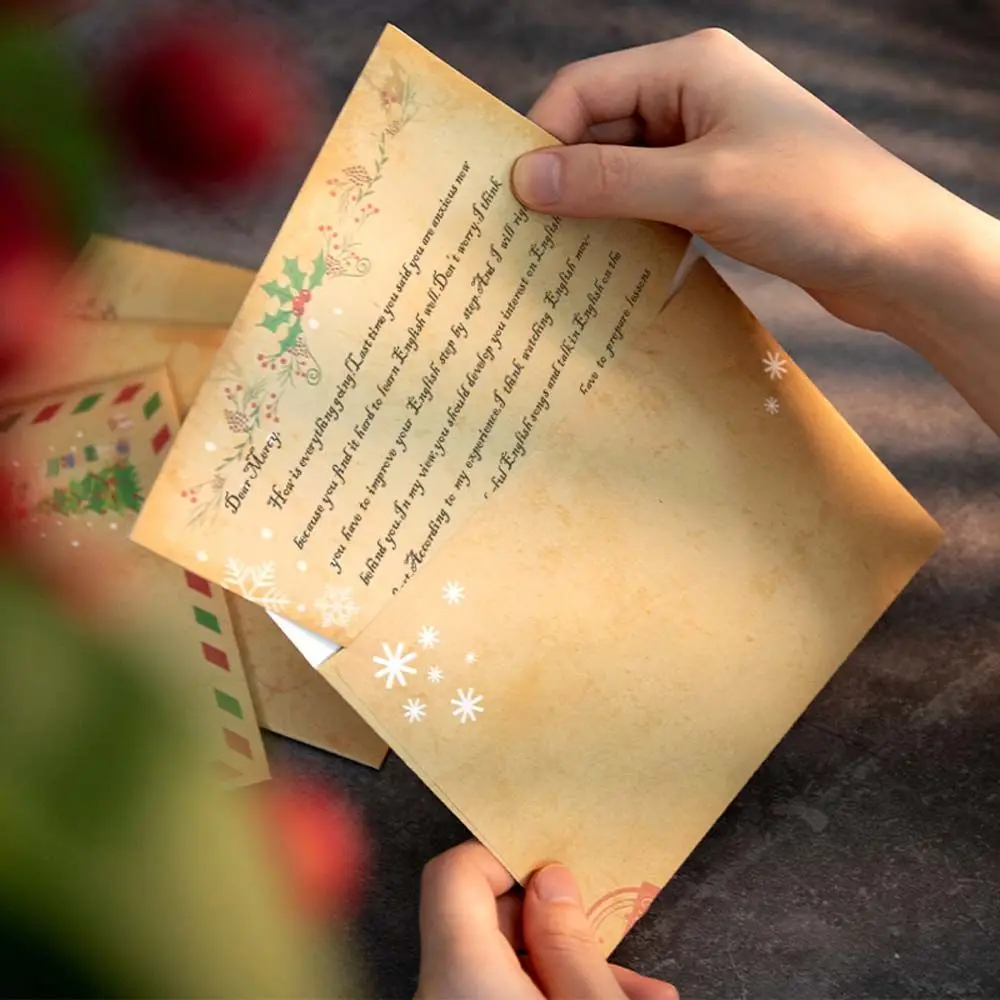 Party Vintage Pupazzo di neve Regalo di Babbo Natale Biglietto d'auguri Buste natalizie Carta da lettere in carta Kraft Blocco da lettere natalizio