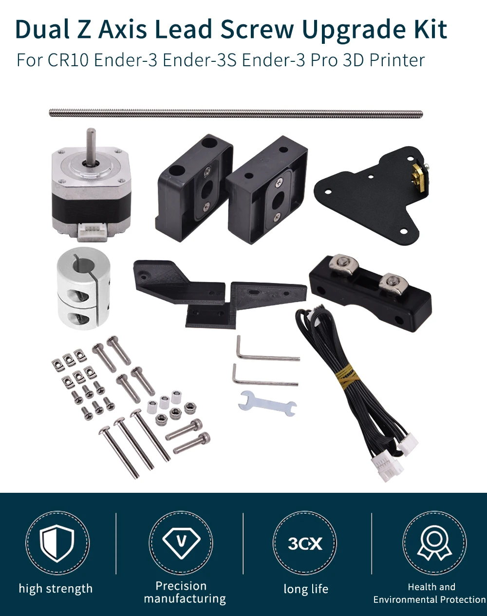 

Creativity Dual Z Axis Upgrade Kit with Lead Screw 42-34 Stepper Motor for Ender3 CR10 3d Printer Parts for Ender 3 Pro/V2 CR10S