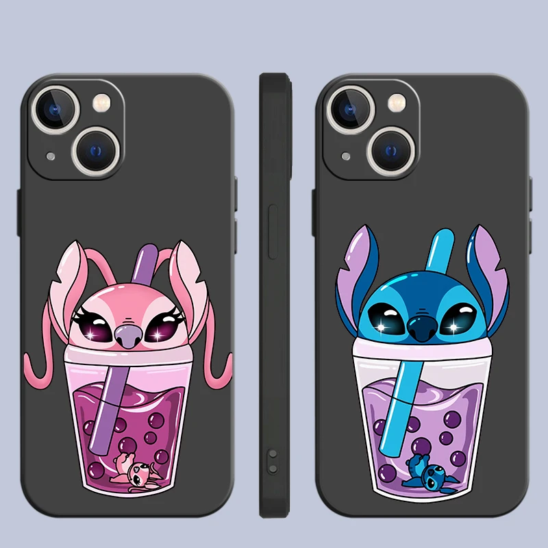 Disney Lilo And Stitch Case For Apple iPhone 16 15 14 11 13 12 Pro X XR XS Max 16Pro Black Soft Phone Coque