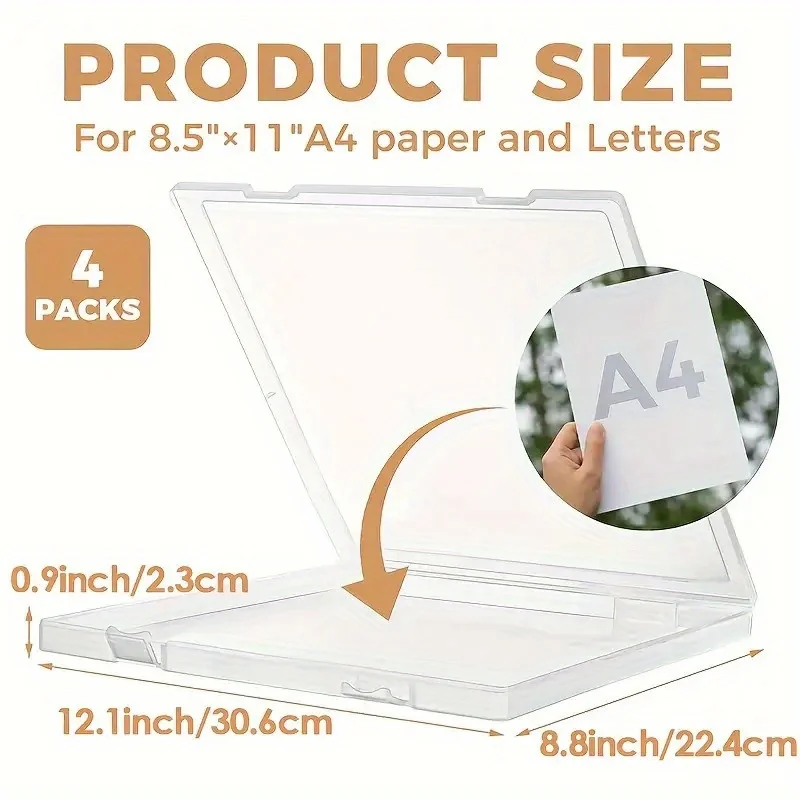 4/1Pack Transparent A4 Storage Boxes with Lids Dustproof Desktop Organizers with Smooth Edges And Reinforced Design for Home &Of