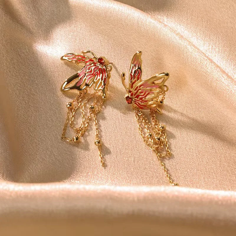 

Niche temperament unique long butterfly tassel earrings ruffled earrings simple high-grade butterfly wings