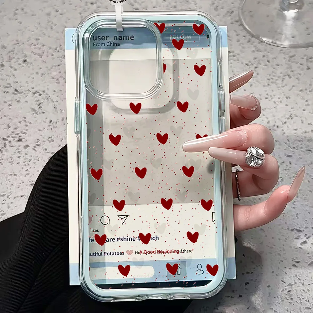 Herz-Polka-Dots Transparente Handyhülle für iPhone 17 13 16 15 11 12 14 Pro Max 17 Air XR X Hülle Silikon 2 IN 1 Stoßfeste Weiche Abdeckung – Detail 2