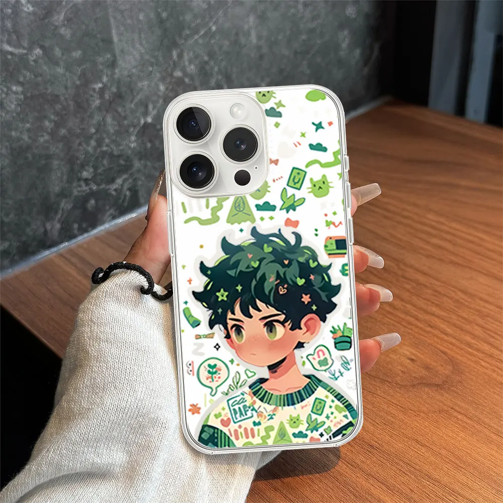 Fashion Green Hair Couple Phone Case for iPhone 11 12 13 14 15 16 Max Pro Plus Transparent Soft Shell image 2