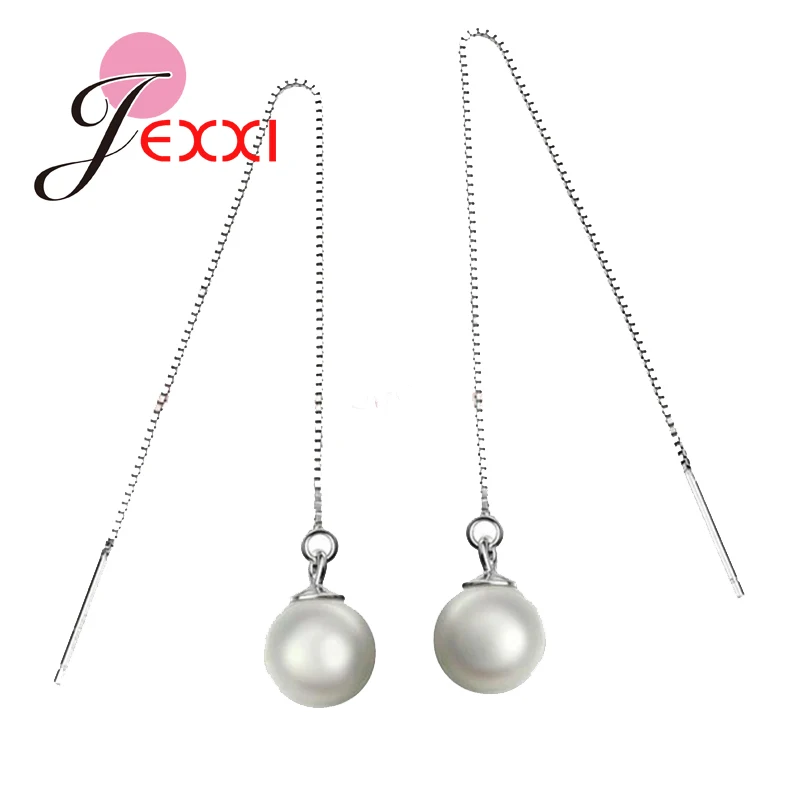 3 Colors High Quality Freshwater Pearl Beads 925 Sterling Silver Jewelry Earring Ear Thread Long Line Box Chain