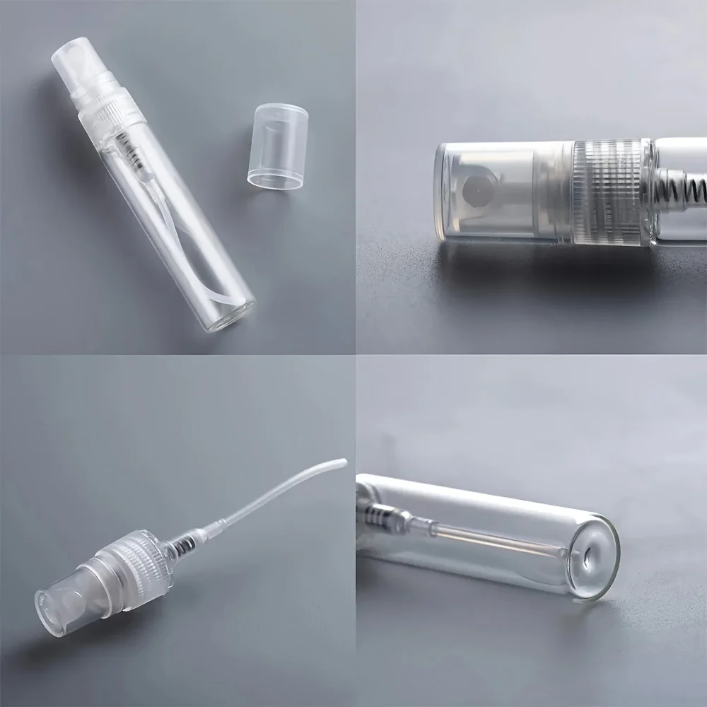 50 Stück, 4 Zubehörteile, 10 ml, nachfüllbare Glassprühflasche mit 50 Sprühflaschen, 1 Tropfer, 1 Trichter, 1 Spender, Diwanne, 1 Spritze – Detail 2