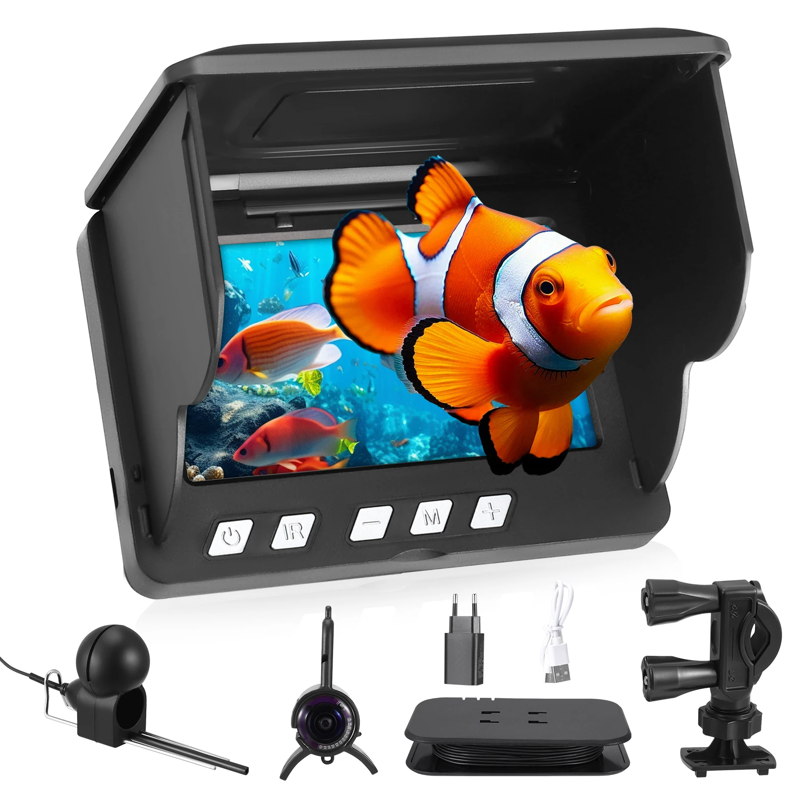 HD/UHD subacqueo portatile, telecamera da pesca, visione notturna, fish finder, display LCD IPS, lunga durata, doppio uso diurno e notturno