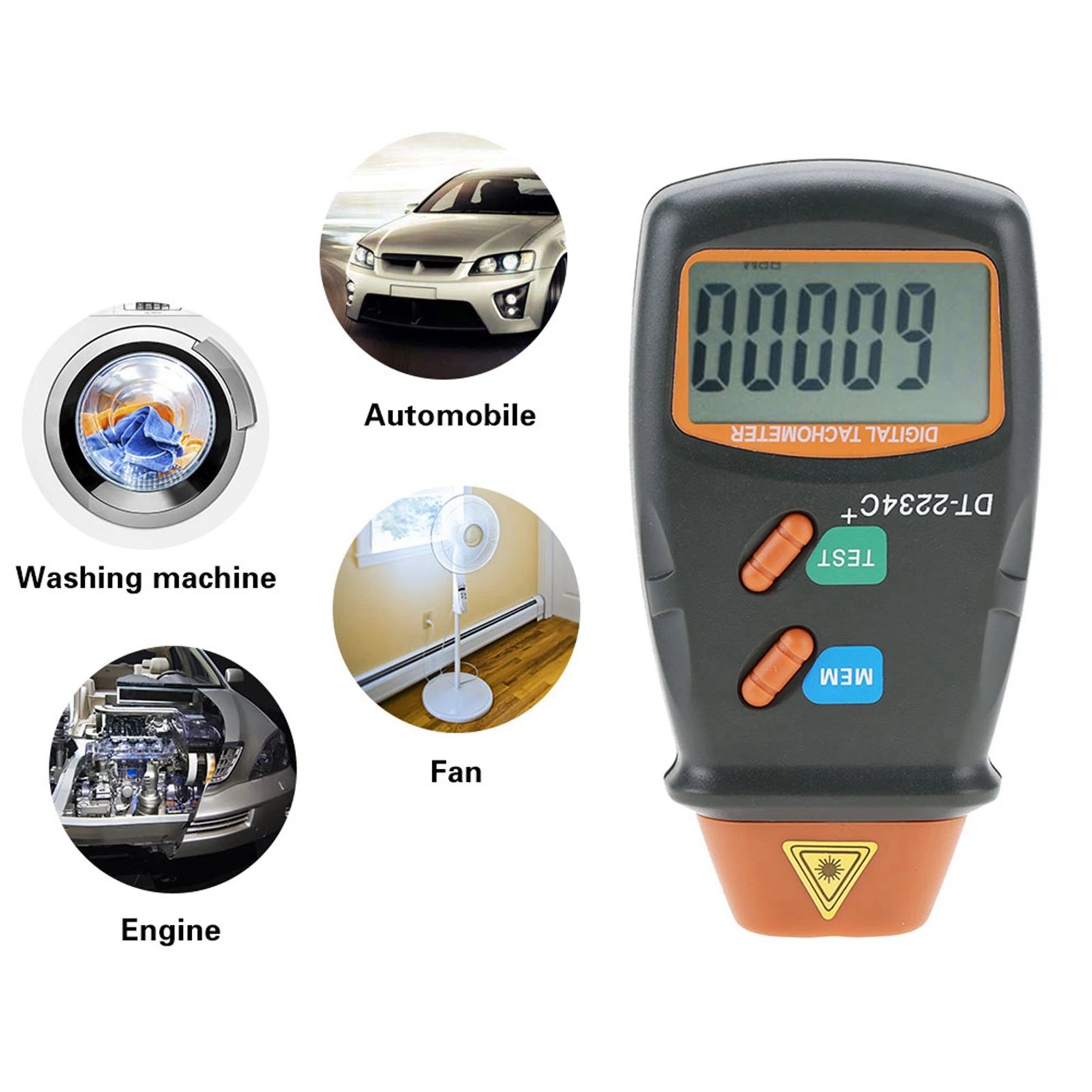 

Digital Tachometer, DT‑2234C+ NOn Contact Digital LCD Laser Photo Tachometer Mini RPM Tester Meter