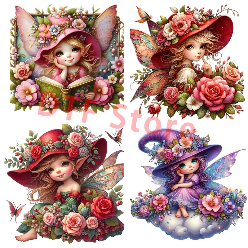 Butterfly Flower Girl Elf dtf Iron On Patch Heat Transfer On Children\'s clothing transfers ready to press clothing  Patch