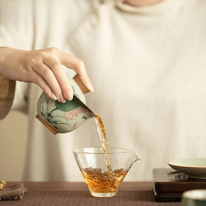 150ml Ge Kiln Hand-painted Fish Lotus Ice Crack Gaiwan Antique Tea Tureen Tea Bowl With Lid Kit Tea Maker Cover Bowl Cafes Gift