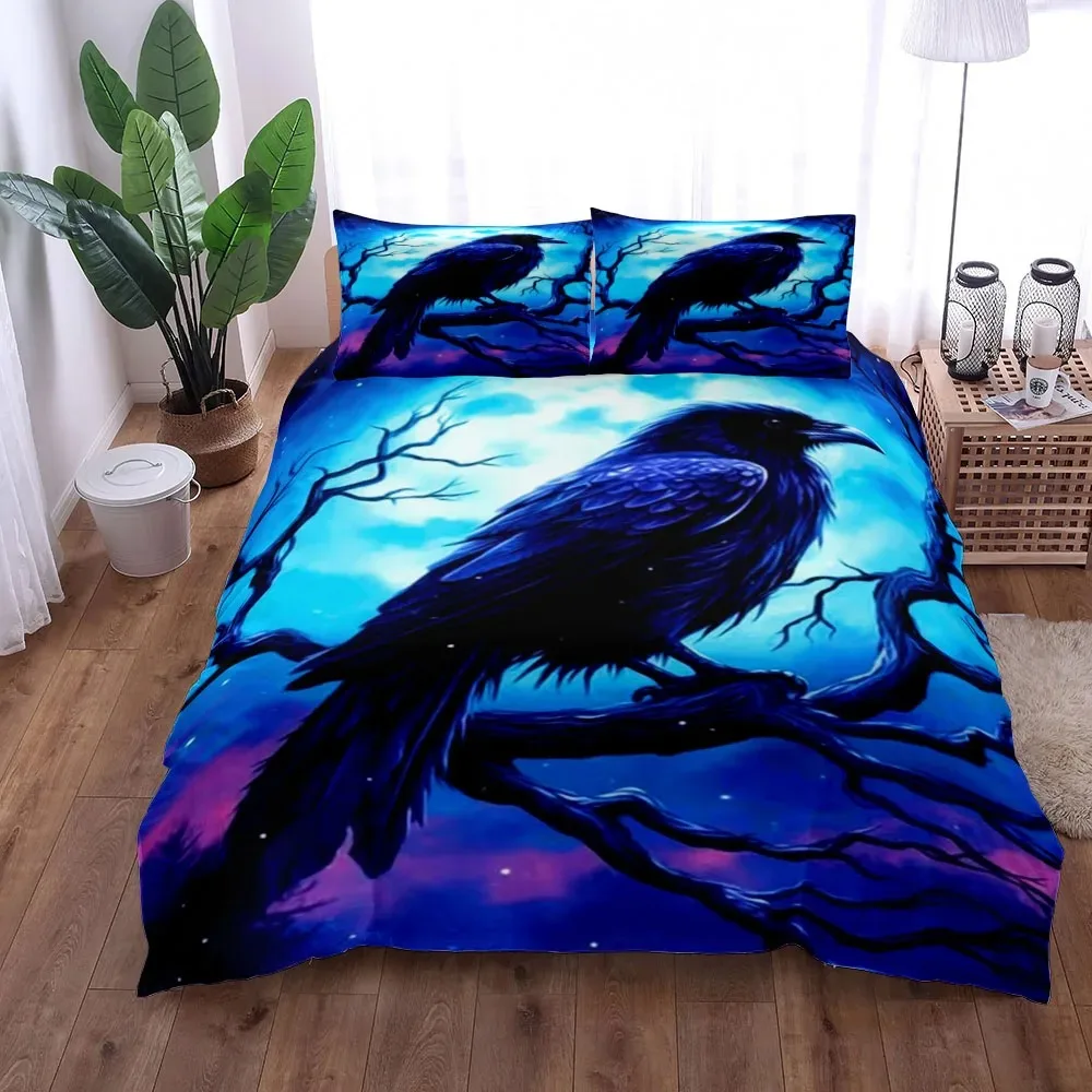 Dusk Raven Poe Duvet Cover Set King Queen Double Full Twin Single Size Bed Linen Set