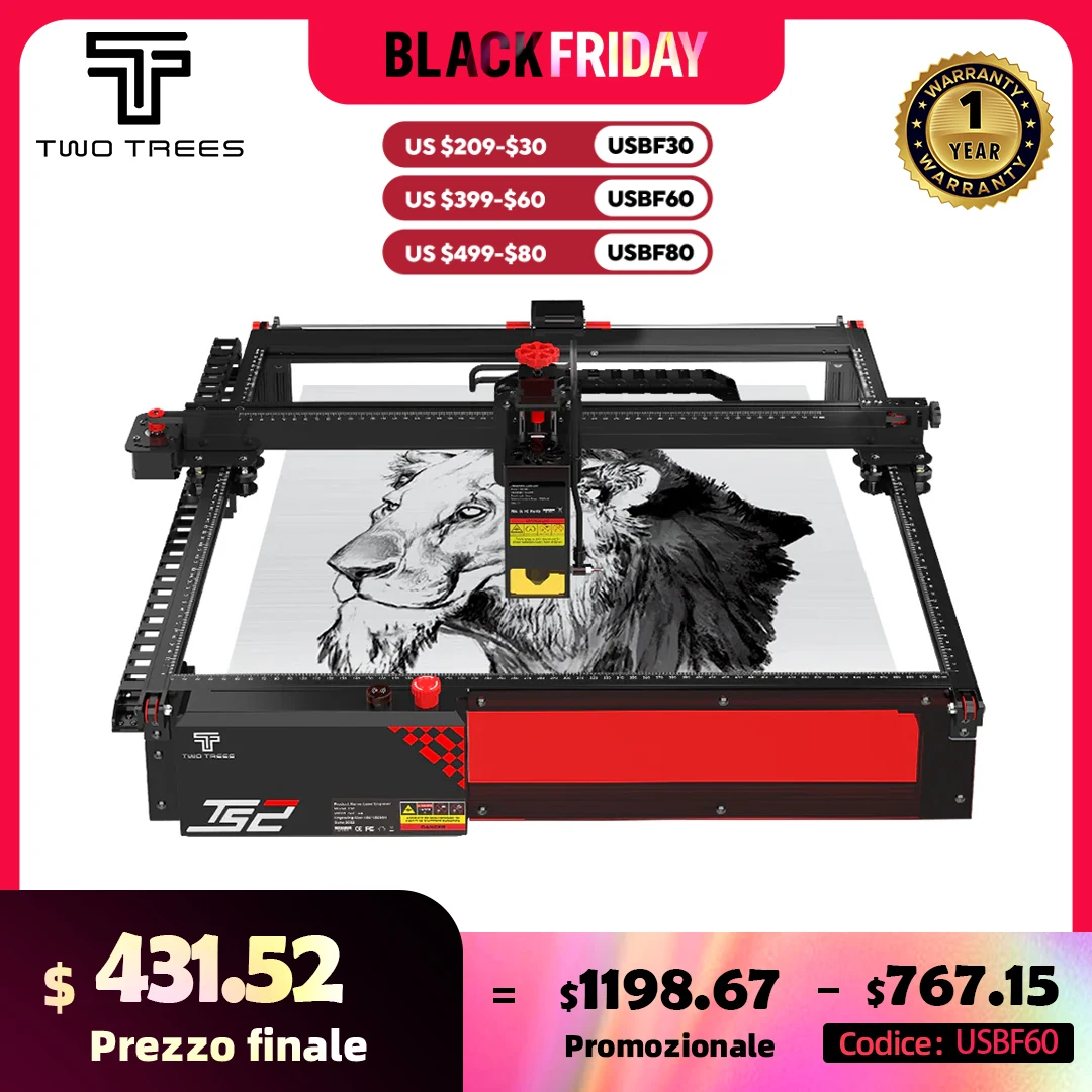 TWOTREES TS2 160W CNC Laser Engraver Engraving Cutting Machine Built-in Air Assist App Control Support Offline Print 410*410mm