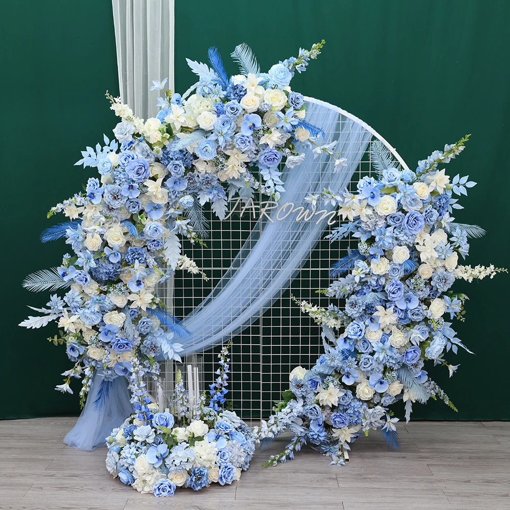 Fleur artificiales Deco Mariage centros de mesa de alta calidad, arreglo Floral Artificial, fila de flores azules y blancas, l5.2 x 1,6 pies