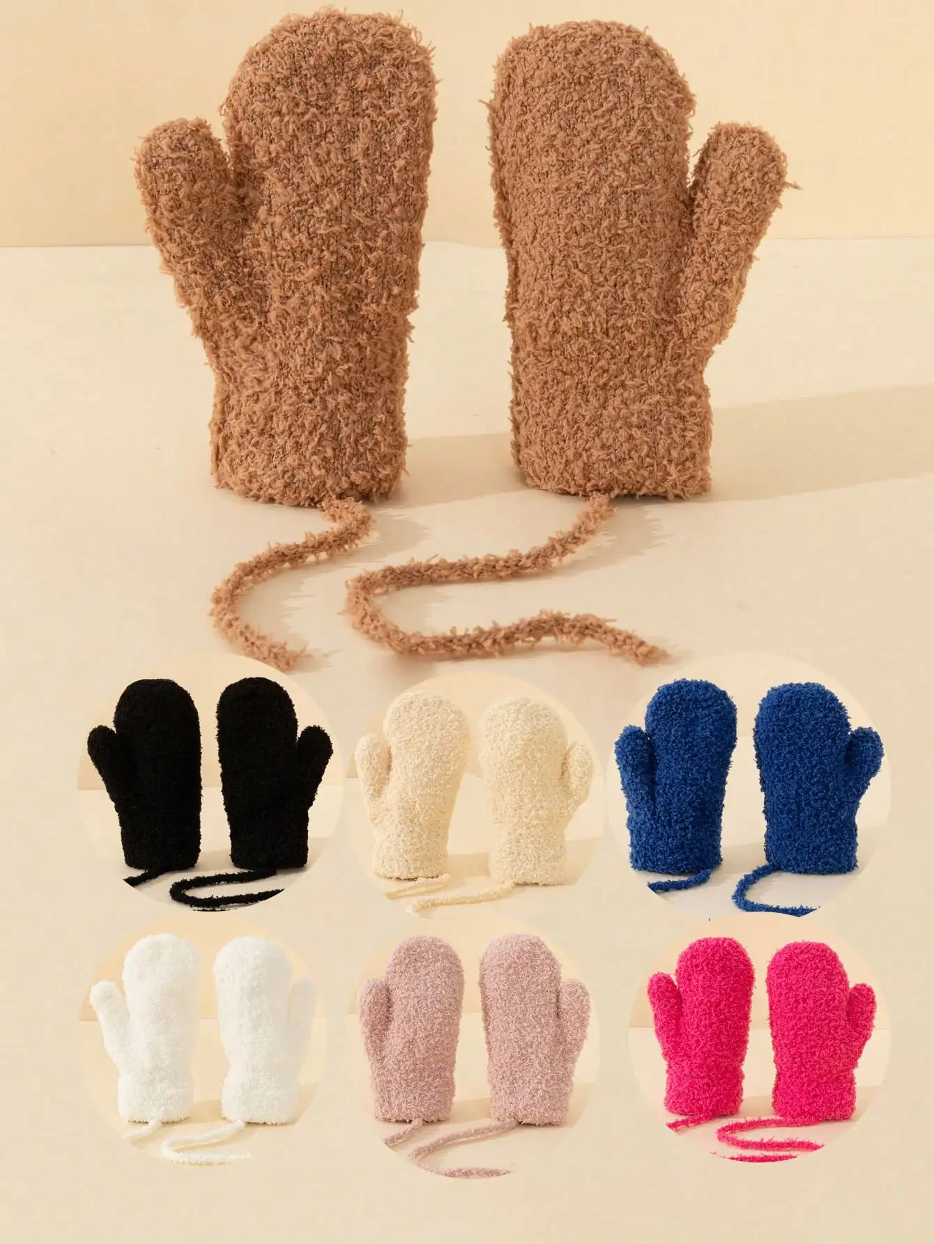1pcs 3-6YToddler Full‑Finger Knitted Gloves with Hanging Strap, Candy Color Half‑Velvet Kids Gloves for Boys Girls Autumn Winter