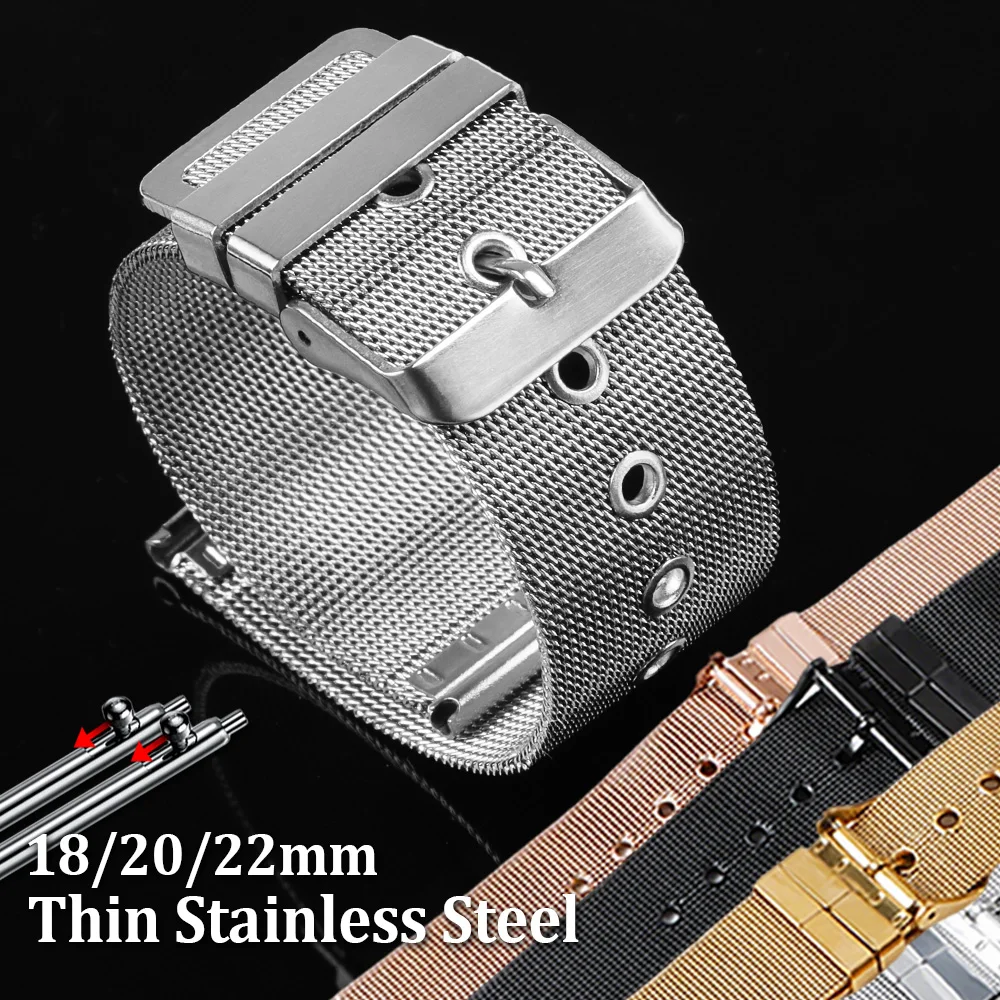 

Milanese Metal Strap 18mm 20mm 22mm Quick Release Stainless Steel Band Universal Replacement Women Men Wristband Silver Bracelet
