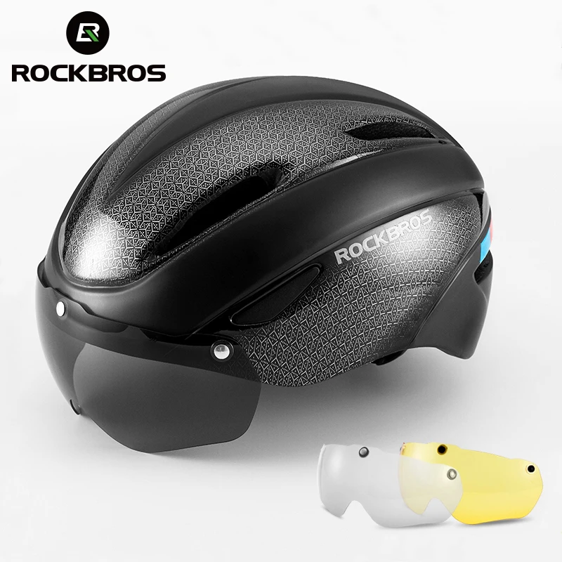 ROCKBROS Bicycle Helmet  Aero Cycling Helmet Integrally-molded Bike Helmet Men Women Goggles Lens MTB Road Cycling Equipment