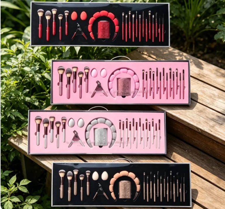 Bling Pink Makeup Brushes Bundle, Stylish Complete Brush Set for Beauty Application
