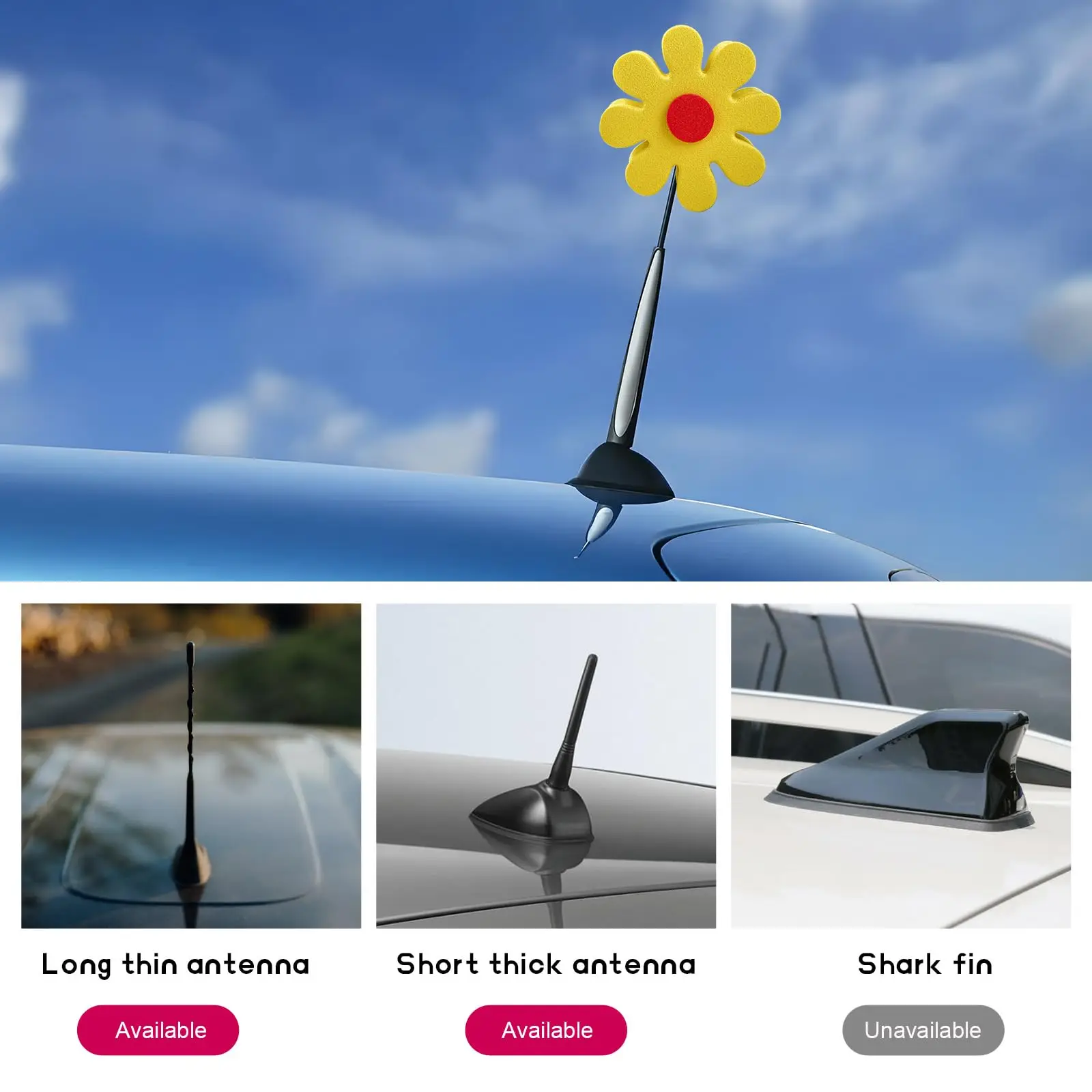 ديزي هوائي السيارة توبر، إيفا رغوة ديزي هوائي الديكور مرآة الرؤية الخلفية المتدلي، سقف السيارات القبعات العالية #6