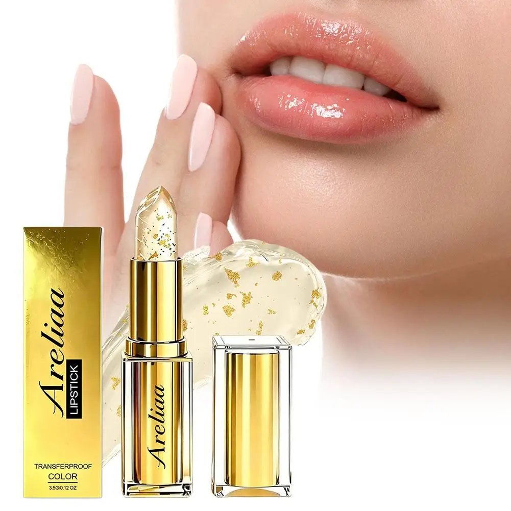 Color Changing Lipstick Gold Foil Flower Lip Balm Transparent Crystal Lip Gloss Moisturizing Hydrating Lip Tint Makeup Tools 1PC