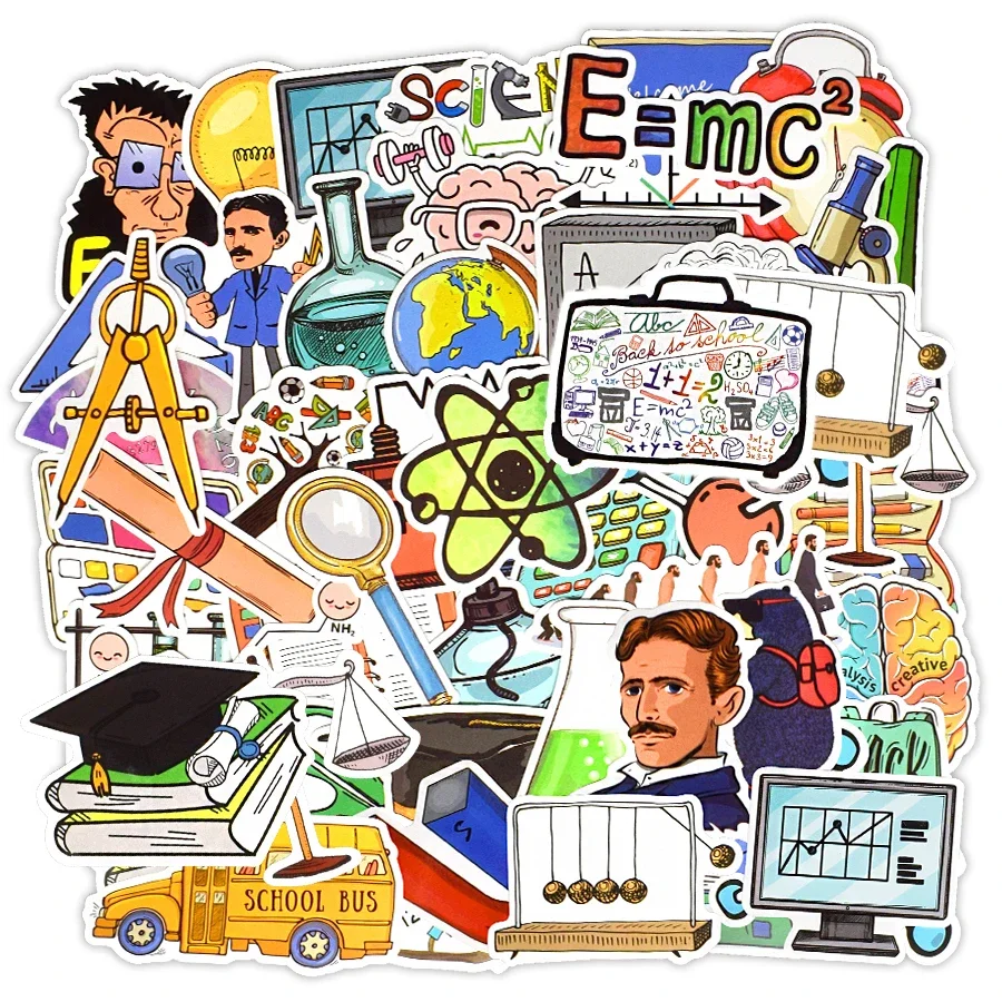 50 PCS Subject Science Stickers Back to School Class Lab Creative Cartoon Stickers for Student Friend DIY Laptop Pencil-box Bike