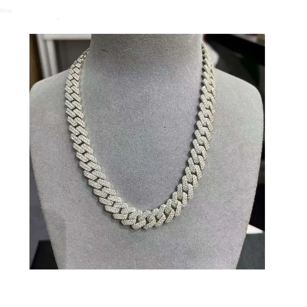 Hot Sale Moissanite Jewelry 925 Silver Vvs Moissanite 12mm Cuban Chain Necklace