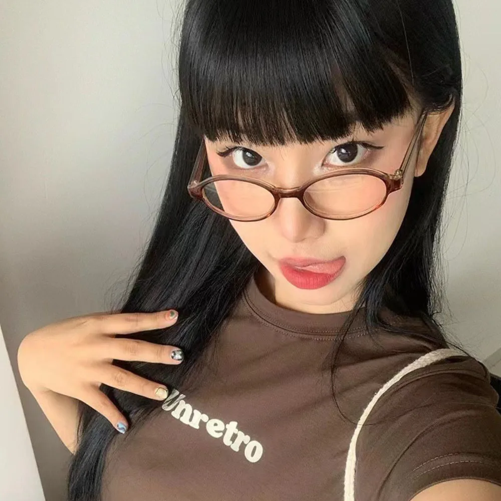 

Vintage Y2K Anti Blue-ray Glasses Ins Lightweight Oval Glasses Leopard Print Transparent Small Frame Eyewear Student